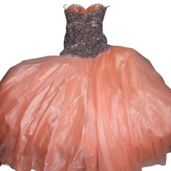 MacDuggal Mermaid Sweetheart Sequin Bead Peach Tulle Trumpet Dress Ball Gown✨️6 - Picture 11 of 16